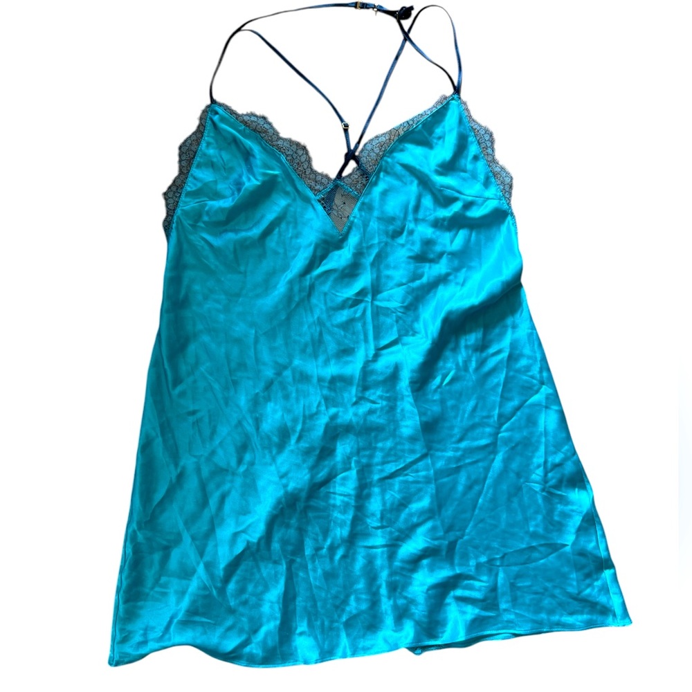 Victoria secret teal satin lace slip Sz large